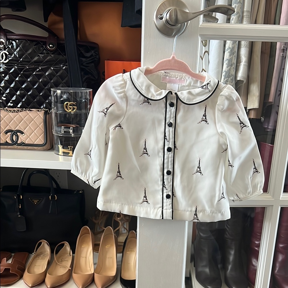 Janie and Jack White Eiffel Tower Print Blouse